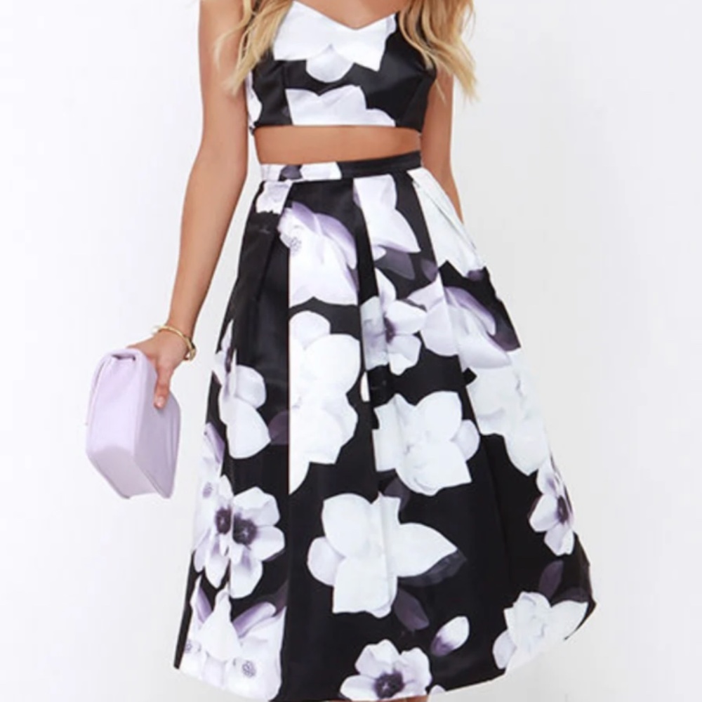 Black Floral Two Piece Dress
